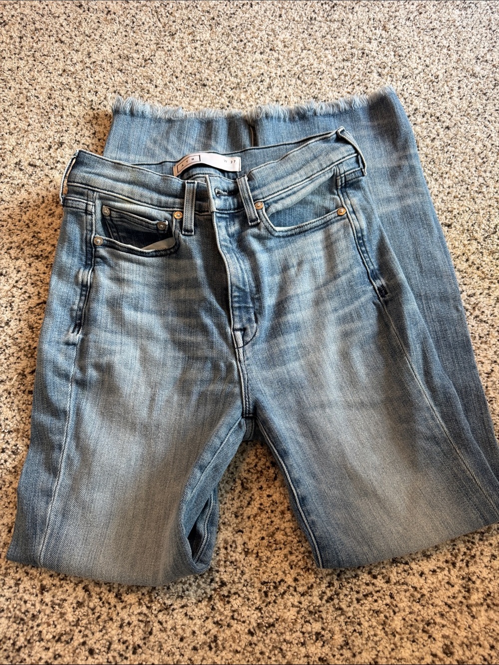 AYR The Bomb Pop raw hem jeans in Light Blue Wash. size 27